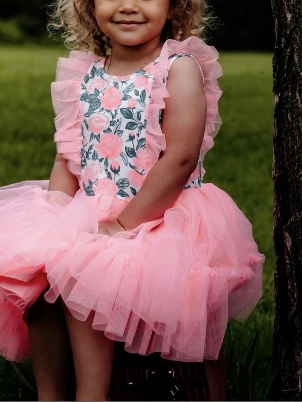 Pink Floral Tulle Party Dress